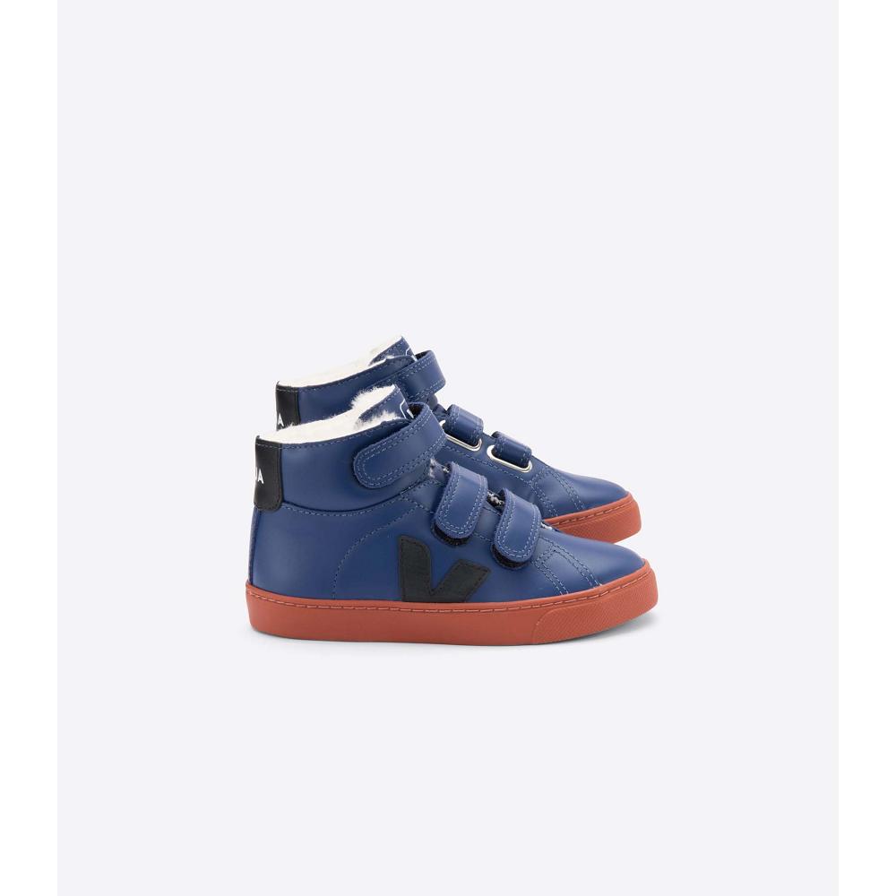 Veja ESPLAR MID FURED LEATHER Hoog Kinderen Blauw | BE 689MQZ